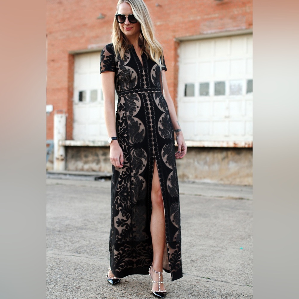 bcbgmaxazria dress black tan long sz 0